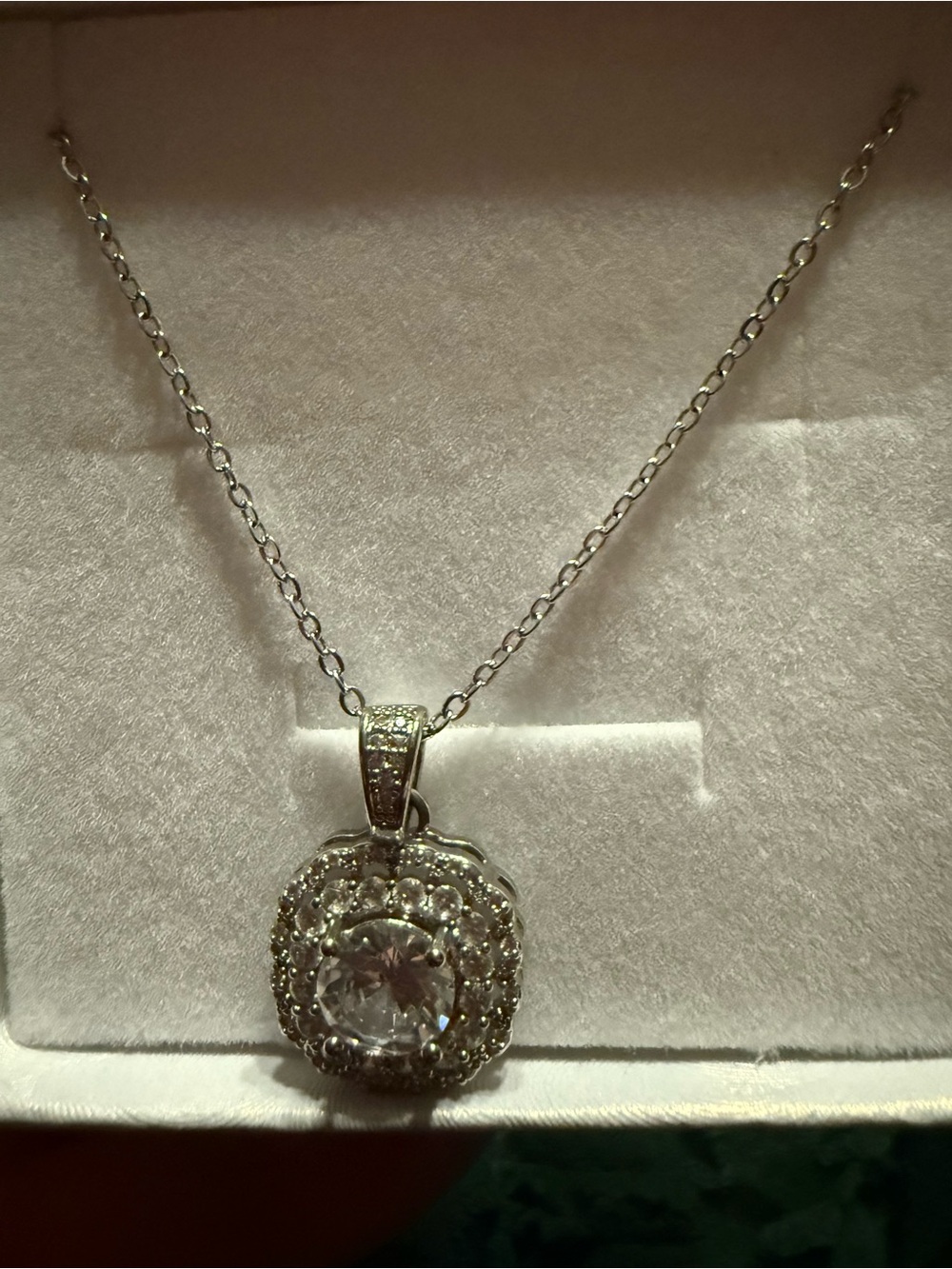 Silver-Tone moissanite Halo Pendant Necklace
